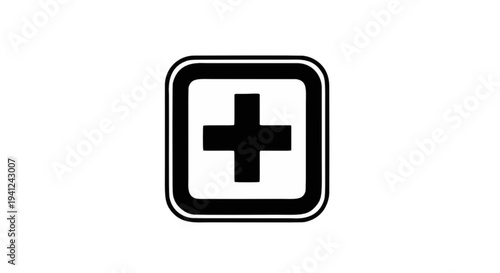 A Simple Black and White Icon Featuring a Plus Sign Enclosed in a Rounded Square Frame, Perfect for Digital Interfaces and Medical Symbols