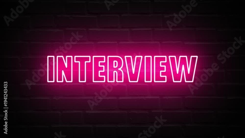 Neon, Glowing, Colorful Interview animation. interview neon text motion. Flocker text 4k video.