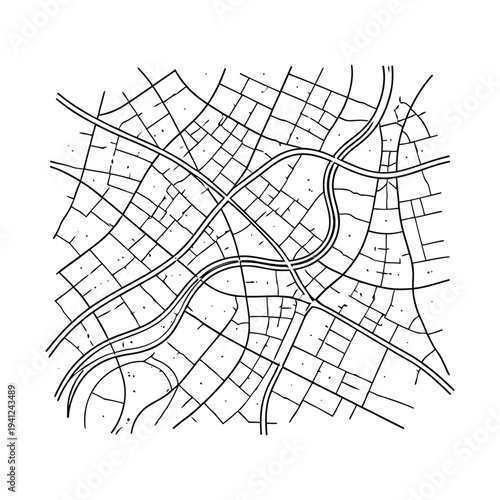 City map illustration featuring roads, grid, highways, streets, and intersections from an aerial viewpoint
