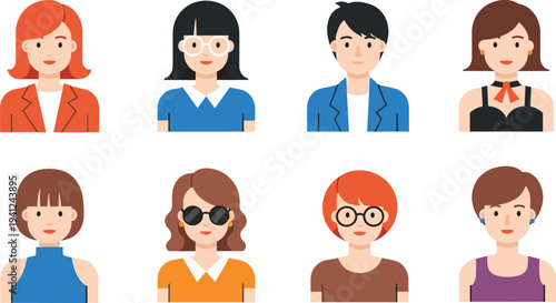 Women Avatar Faces Collection with Modern Female Characters for User Profile Pictures, Social Media Accounts, Website UI, and Community Illustration.