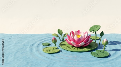 Beautiful Pink Water Lily on Calm Water Water Lily Pink Flower Serene Nature Water Lily Pad Calm. Concept featuring water lily, pink flower, serene, nature, water for professional commercial design.