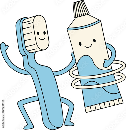 A cartoon razor and toothpaste tube with smiling faces standing together, referencing file '1 (44).eps' concept