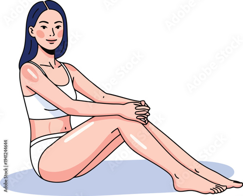 Person stretching legs in basic garments calm outline sketch