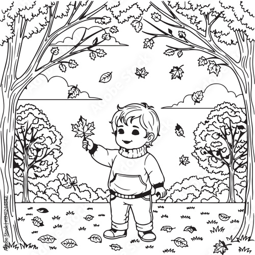 A funny cartoon sketch for a children coloring book featuring a little girl and boy on a tree with a toy bear and cat in a winter fairytale vector illustration outline