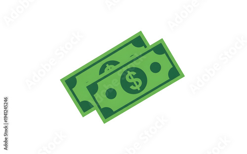 Green dollar bill icons, money illustration, cash symbol