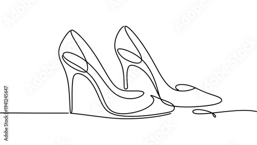 Minimal continuous line drawing of elegant high heel shoes, fashion footwear concept illustration, simple outline vector style women stilettos design representing style, luxury and modern fashion acc 