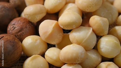 Dried macadamia nuts on the table.