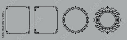 Set of decorative frames Elegant vector element for design in Eastern style, place for text. Floral black and gray frames. Lace illustration for invitations and greeting cards