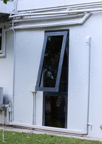 Windows frames of buildings made of black aluminum material.