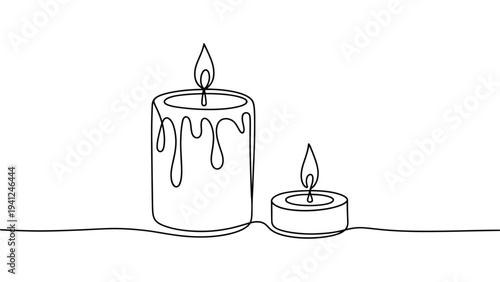 continuous one line drawing of burning candles minimalist outline illustration representing relaxation meditation aromatherapy spa decoration calm atmosphere modern single line art isolated 