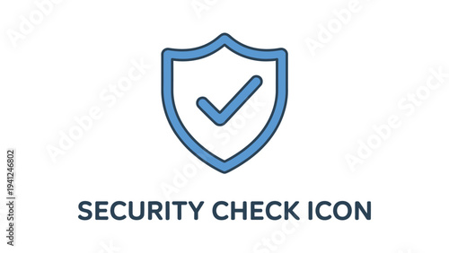 security check shield icon with checkmark outline symbol for protection verification safety approval cybersecurity concept minimal blue line vector style isolated on light background 
