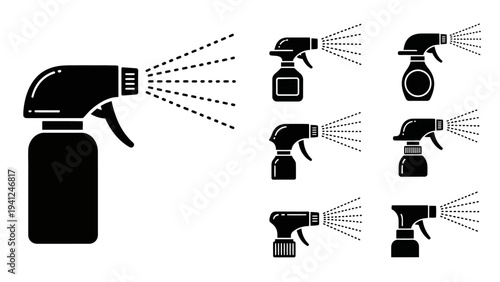 Spray bottle silhouettes vector illustration for cleaning disinfection hygiene concepts