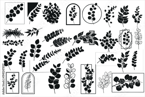 Elegant eucalyptus branch wall panel design featuring soft botanical leaves in a minimalist style.