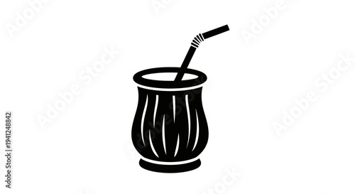 Black and white icon of a mate gourd with a straw, symbolizing traditional South American drink