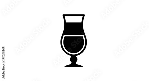 Black and white icon of a hurricane glass filled with a beverage, isolated on white background.