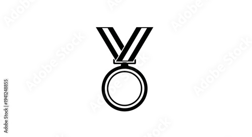 Black and White Icon of a Medal with Ribbon, Symbol of Victory and Achievement