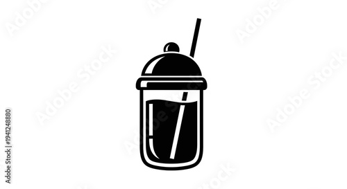Black and white icon of a takeaway coffee cup with straw and lid