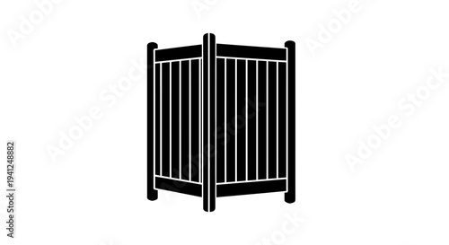Black and White Icon of a Wooden Fence Corner, Vector Graphic