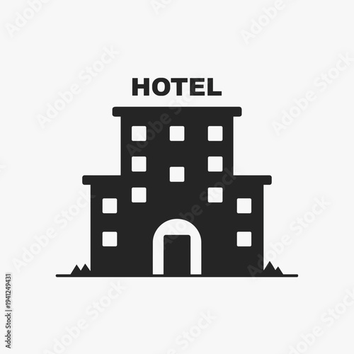 Hotel building illustration with multiple windows and entrance. Concept of hospitality, travel, or tourism. Useful for articles related to accommodation and lodging services.