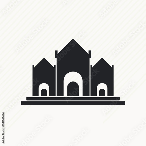Abstract representation of vintage architecture with three unique structures highlighted, concept of historical significance and architectural design.