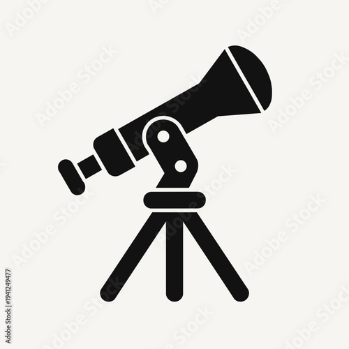 Telescope icon on tripod stand, representing exploration of space and astronomy. Useful for education, science, or observation themes.