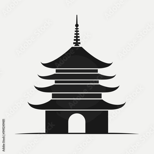 Traditional pagoda silhouette with multiple tiers and distinct architectural features. Captures essence of Asian architecture, useful for cultural representations and design inspirations.