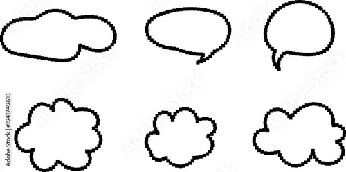 Pixel text boxes. Empty pixelated frame collection. Retro 8 bit border speech chat bubble, shape pack, message, talk balloon.