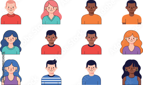 Cute Cartoon Kids Avatar Set with Diverse Boys and Girls Characters for Children Profile Icons, School Projects, Education Apps, and Social Media.