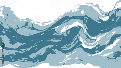 Vector abstract of ocean waves in a blend of serene blue hues, representing the raw power and motion of the sea.