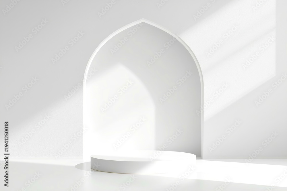 Fototapeta premium Minimalist white arch frames soft, geometric light