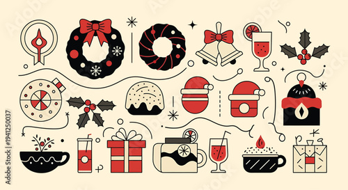 Christmas Icons and Objects on Cream Background