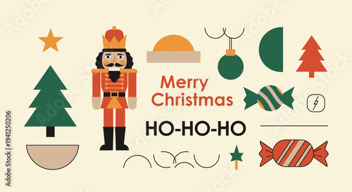 Nutcracker Christmas Icons on Cream Background
