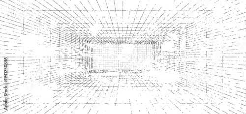 Room projection grid in futuristic 3d style. Outline futuristic grid background, room projection. Wireframe grid template in perspective view