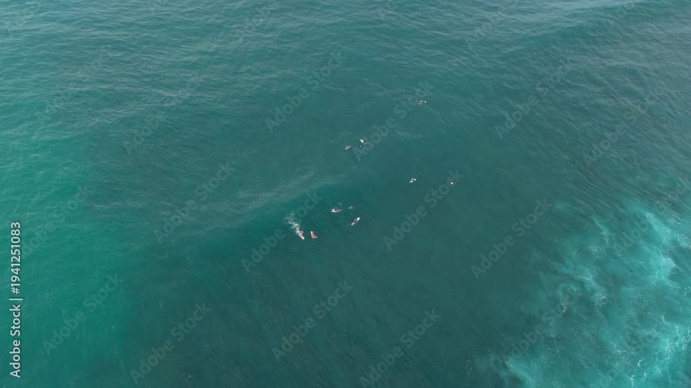 custom made wallpaper toronto digitalGroup of surfers sitting on their boards waiting for a wave in turquoise ocean water. An amazing high angle view of a tropical surf spot