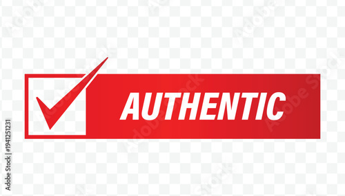 Red authentic checklist flat design label for product verification, certified quality, and minimalist vector stickers.