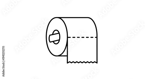 Toilet Paper Roll Icon, Simple Line Art Illustration, Bathroom Hygiene Concept