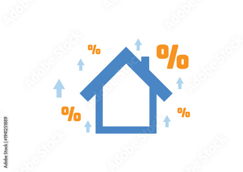 Real estate investment concept. The upper arrow with a home and percentage icon on a white background. Property growth and profit for the future.