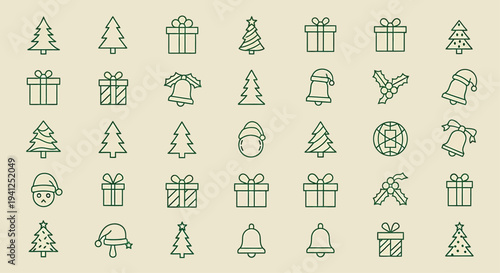 Christmas Icons on Beige Background