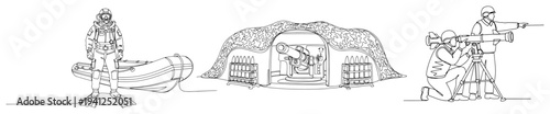 Photos One line drawing of special forces navy diver artillery bunker and missile team
