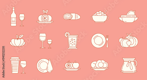 Food Drink Icons on Pink Background