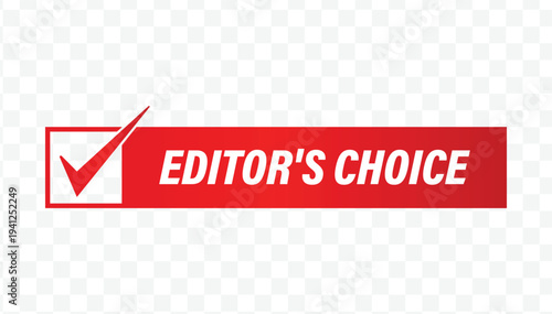 Red editor's choice checklist flat design label for curated content, expert recommendations, and retail stickers.