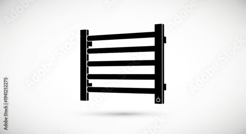 Modern Heated Towel Rail Rack - Black Silhouette Icon on White Background