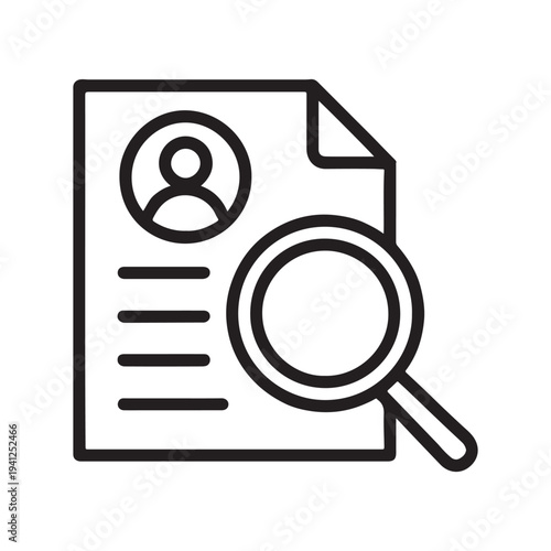 Resume Review with Magnifying Glass Line Icon Vector On White Background