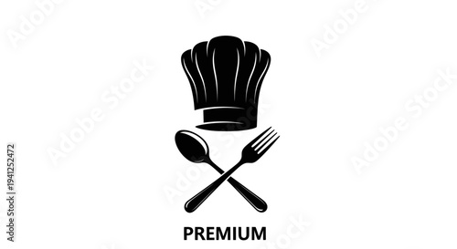 Premium Chef Hat with Crossed Fork and Spoon Logo - Culinary Excellence
