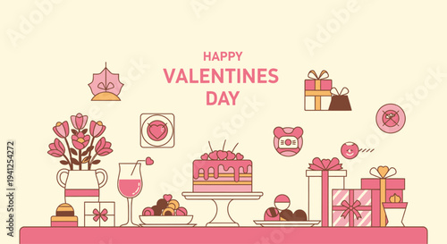 Valentines Day Celebration with Cake and Gifts