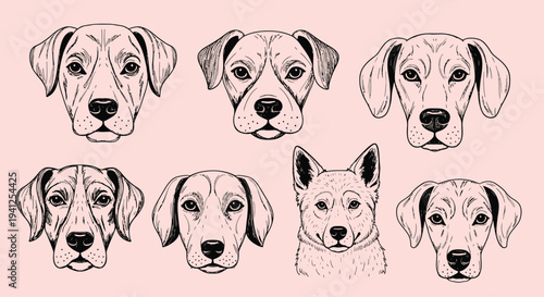 Dogs Heads Illustration on Pink Background