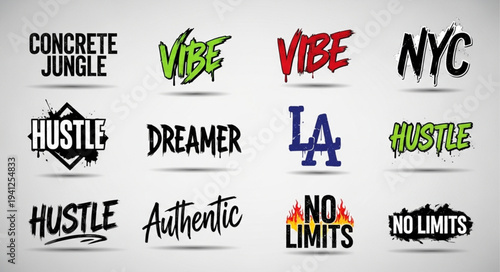 Urban Typography Collection - Concrete Jungle, Vibe, NYC, Hustle, Dreamer, LA, Authentic, No Limits.