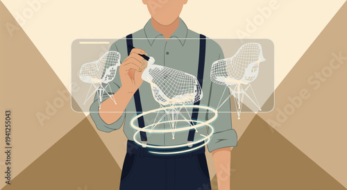 Innovative Product Design with 3D Wireframe Chair Models A Futuristic Vector Illustration