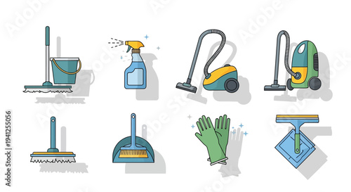 cleaning tools equipment set vector