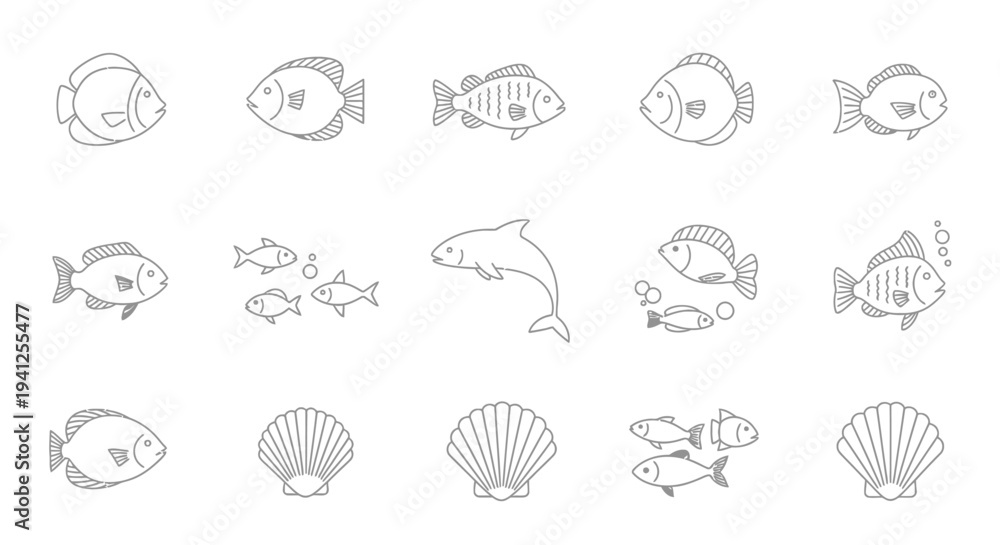 Obraz premium fish marine icon set vector
